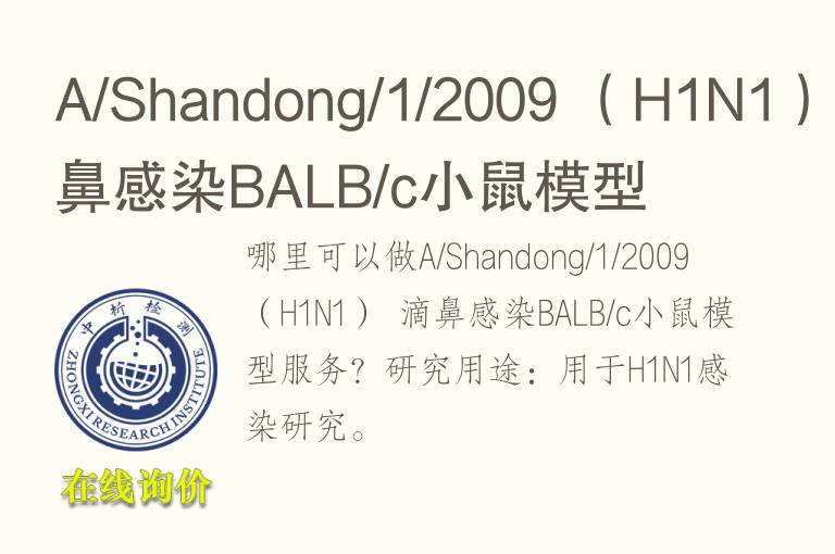 A/Shandong/1/2009 （H1N1） 滴鼻感染BALB/c小鼠<font color='red'>模型</font>