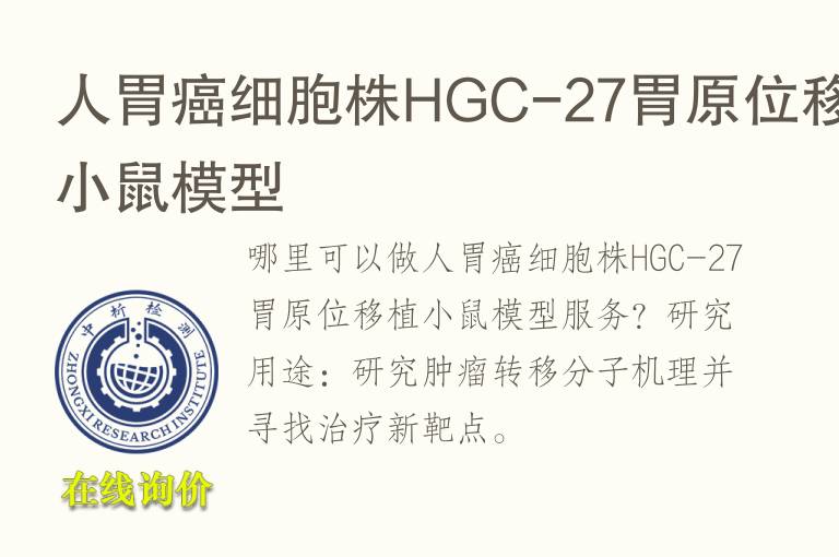 人胃癌<font color='red'>细胞</font>株HGC-27胃原位移植小鼠模型