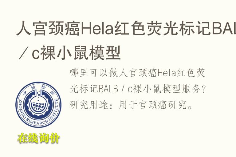 人宫颈癌Hela红<font color='red'>色</font>荧光标记BALB／c裸小鼠模型