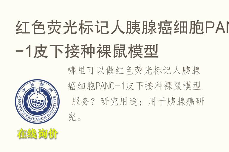 红<font color='red'>色</font>荧光标记人胰腺癌细胞PANC-1皮下接种裸鼠模型